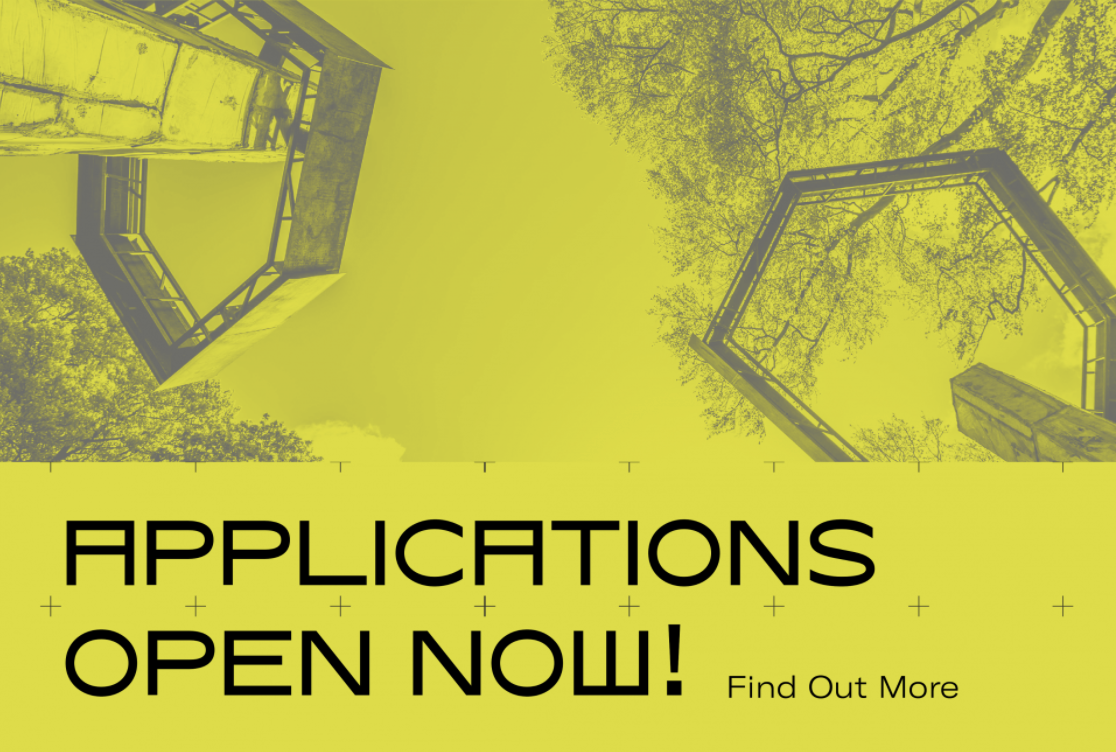 Yellow abstract image with black text: Applications Open Now!