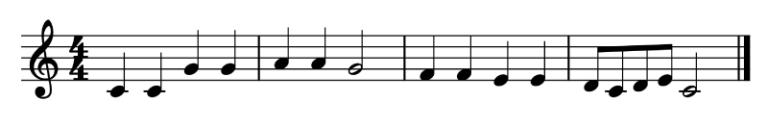 Twinkle Twinkle Little Star in standard notation. The notes are black.