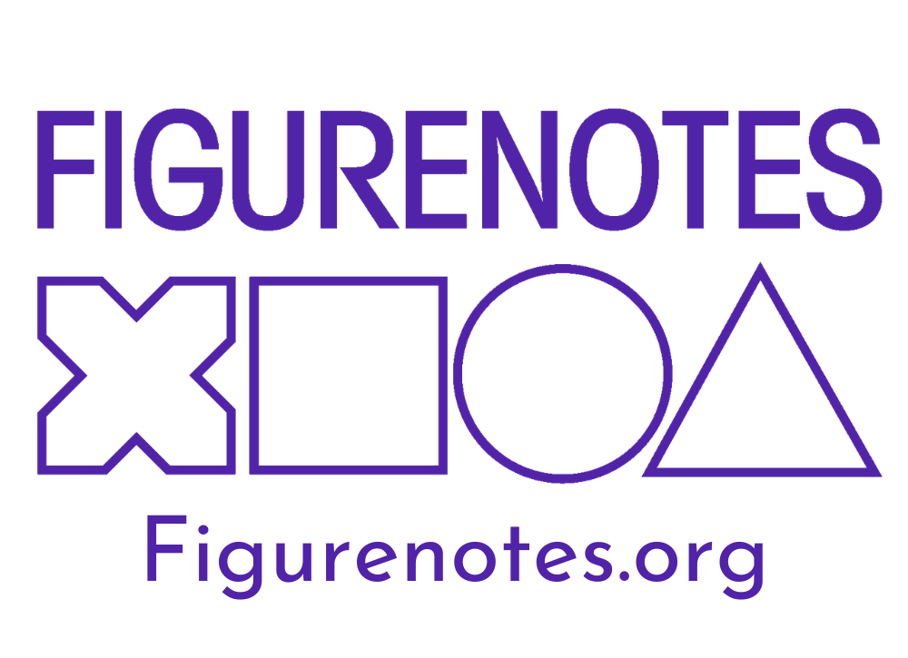 Figurenotes logo. Outlines of a cross, square, circle, and triangle. Figurenotes.org