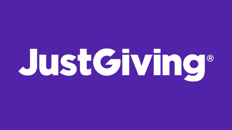 'Just Giving' white text on purple background