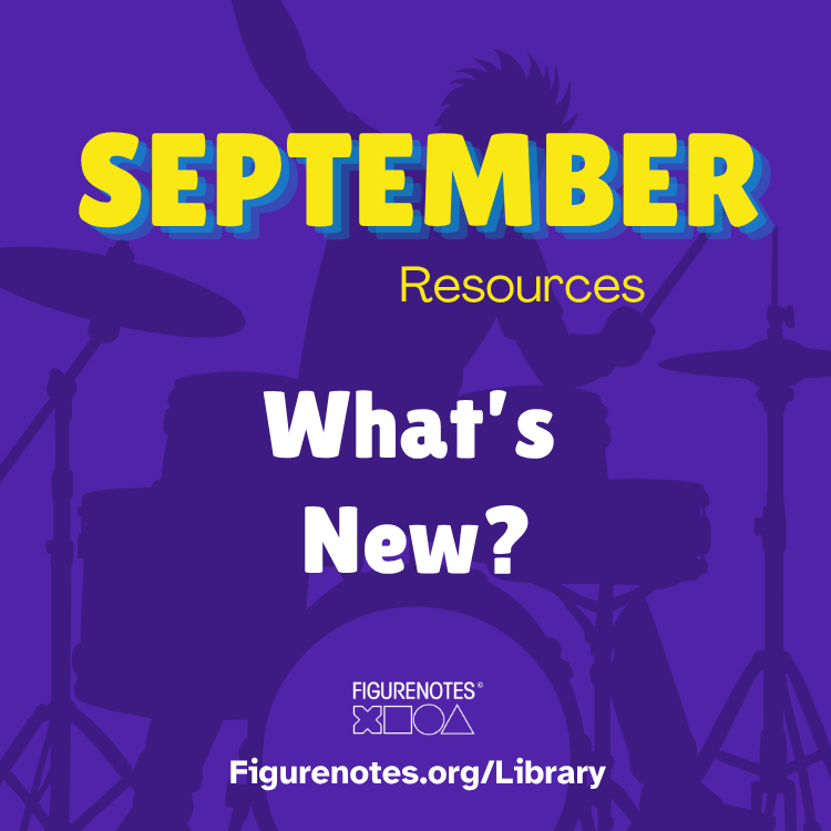 September Resources. What's new? Figurenotes.org/Library. Written on a purple background with a silhouette of a drummer.